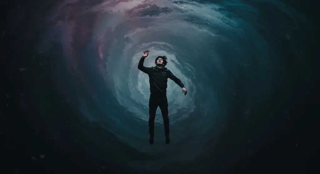 Person floating in ocean whirlpool.