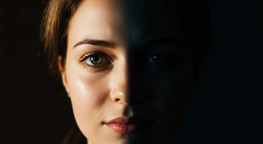 Half-lit woman's face with shadow effect
