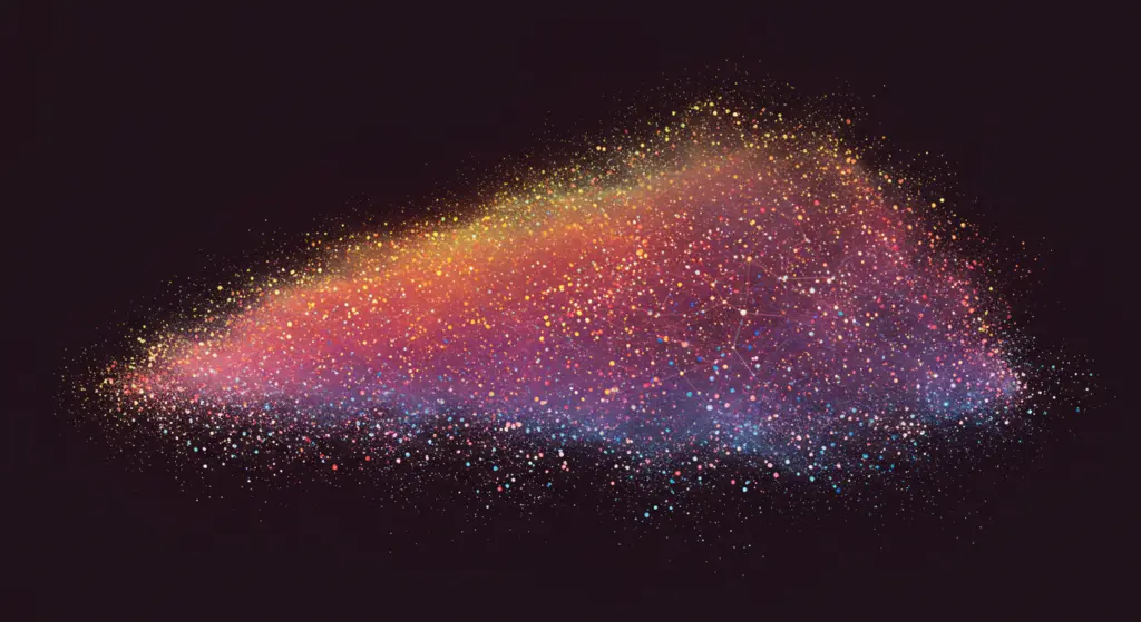Colorful cosmic dust cloud on dark background.