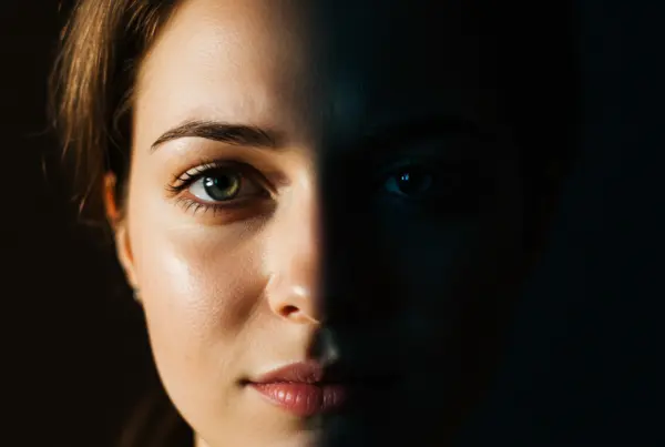 Half-lit woman's face with shadow effect